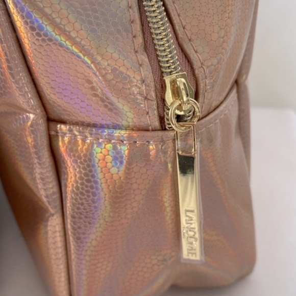 LANCOME Cosmetic Pouch Bag Zipper Closure Rose Gold Holographic Makeup Bag 1 NEW - Picture 4 of 5